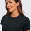TwentyonefitnessYoga Hot Tops Women’s Pima Cotton Short Sleeve Crop Tops High Neck Cropped Workout Tops Yoga Athletic Shirts Casual T-Shirt