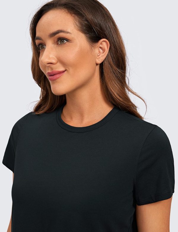 TwentyonefitnessYoga Hot Tops Women’s Pima Cotton Short Sleeve Crop Tops High Neck Cropped Workout Tops Yoga Athletic Shirts Casual T-Shirt