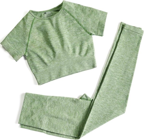 TwentyonefitnessYoga Workout Sets for Women Two Piece Outfits Seamless High Waist Leggings Yoga Crop Tops Athletic Sports Gym Sets