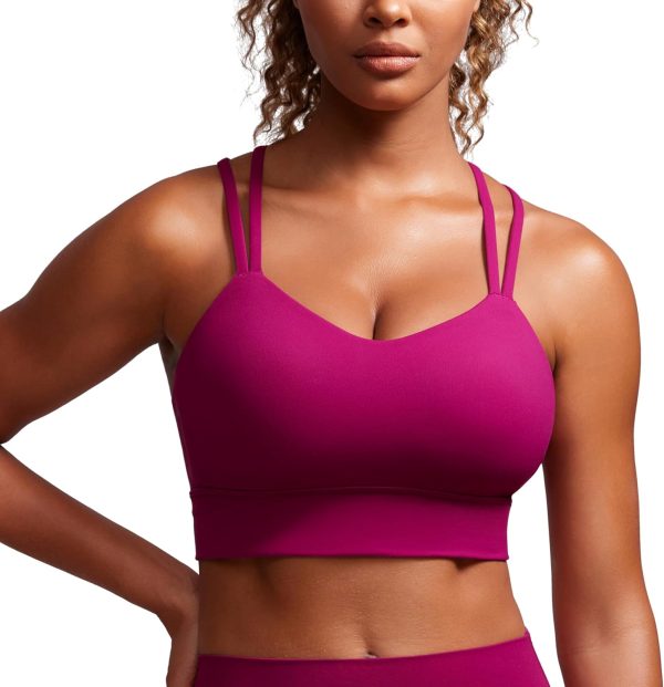 TwentyonefitnessYogaHot BrasWomens Strappy Longline Sports Bra – Molded Cup Double Spaghetti Strap Workout Bra Yoga Crop Tank Top
