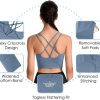 TwentyonefitnessYoga Cross Back Sport Bras Padded Strappy Criss Cross Cropped Bras for Yoga Workout Fitness Low Impact