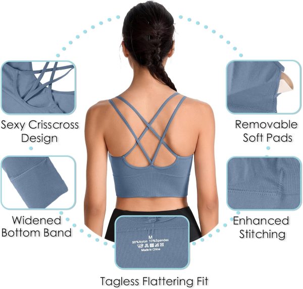 TwentyonefitnessYoga Cross Back Sport Bras Padded Strappy Criss Cross Cropped Bras for Yoga Workout Fitness Low Impact