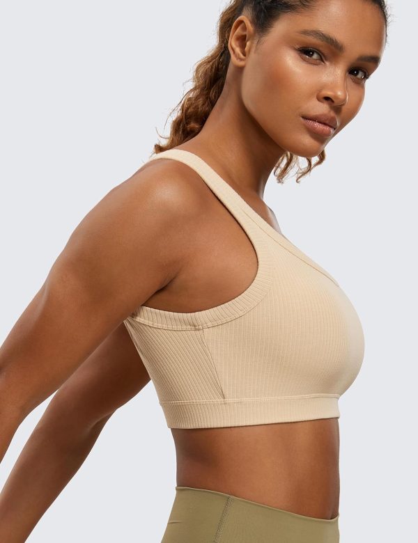 TwentyonefitnessYoga Hot Bras Ribbed Sports Bras for Women – U Back Wireless Medium Impact Sports Bra Padded Yoga Workout Bra