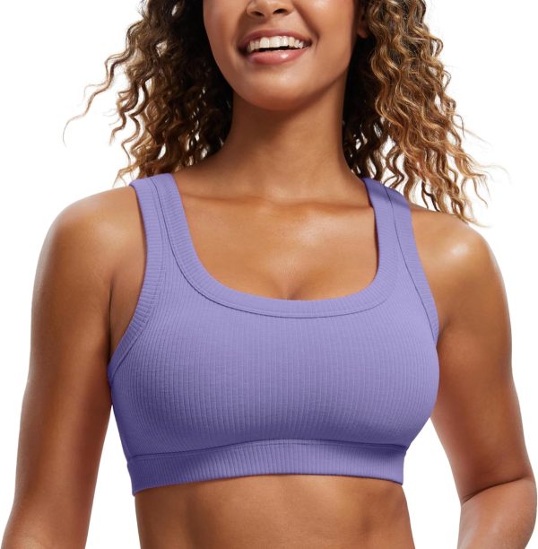 TwentyonefitnessYoga Hot Bras Ribbed Sports Bras for Women – U Back Wireless Medium Impact Sports Bra Padded Yoga Workout Bra