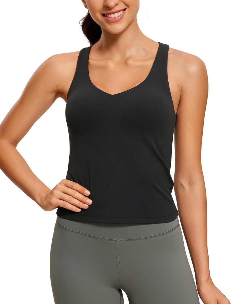 TwentyonefitnessYoga Hot Tops Womens V Neck Workout Tank Tops with Built in Bras – Sleeveless Padded Racerback Yoga Athletic Camisole
