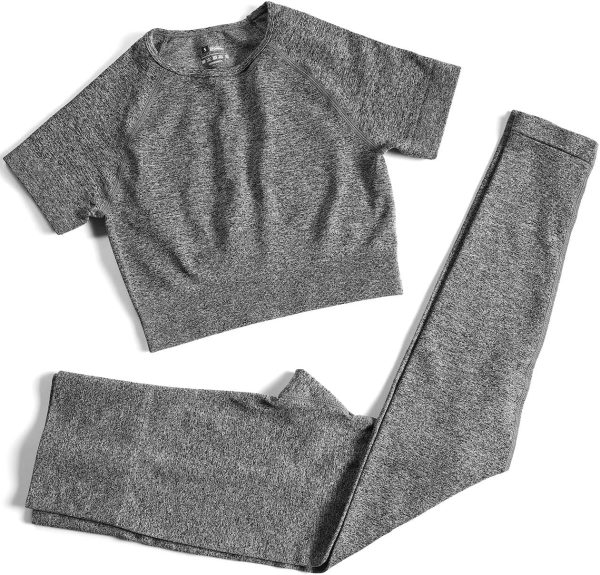 TwentyonefitnessYoga Workout Sets for Women Two Piece Outfits Seamless High Waist Leggings Yoga Crop Tops Athletic Sports Gym Sets