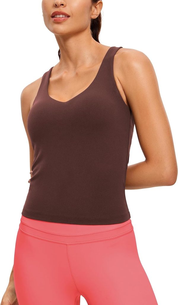 TwentyonefitnessYoga Hot Tops Womens V Neck Workout Tank Tops with Built in Bras – Sleeveless Padded Racerback Yoga Athletic Camisole
