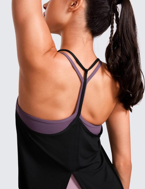 TwentyonefitnessYoga Hot Tops Lightweight Tank Top for Women V Neck Spaghetti Strap Workout Tanks Tie Back Yoga Sleeveless Shirts Halter Camisole