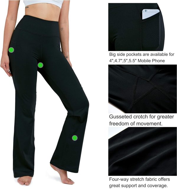 TwentyonefitnessYoga28″/30″/32″/34″ Inseam Women’s Bootcut Yoga Pants Long Bootleg High-Waisted Flare Pants with PocketsLeggings
