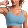 TwentyonefitnessYogaHot BrasWomens Strappy Longline Sports Bra – Molded Cup Double Spaghetti Strap Workout Bra Yoga Crop Tank Top