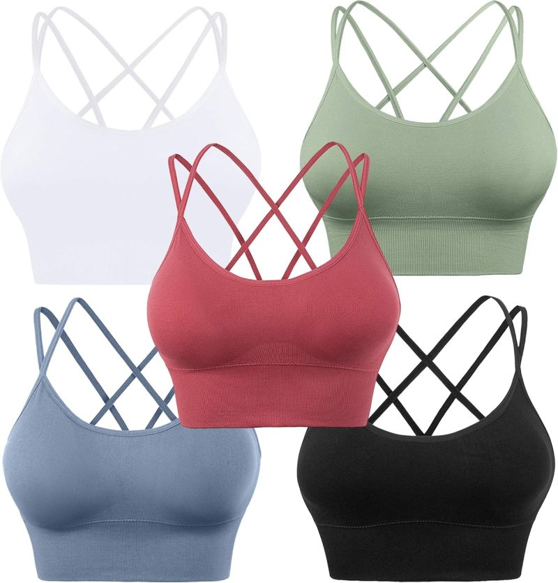 TwentyonefitnessYoga Cross Back Sport Bras Padded Strappy Criss Cross Cropped Bras for Yoga Workout Fitness Low Impact