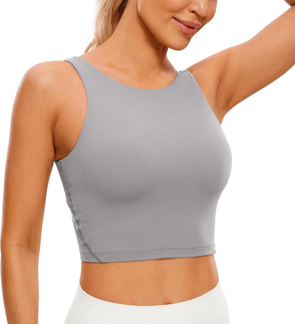 TwentyonefitnessYogaHot Bras  Womens High Neck Longline Sports Bra – U Back Padded Crop Workout Tank Top with Built in Bra