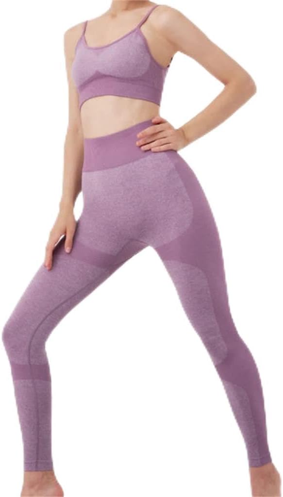 Yoga Sports Suit Ladies Quick Dry Seamless Yoga Spring and Suit Fitness Running Two-Piece(Medium)