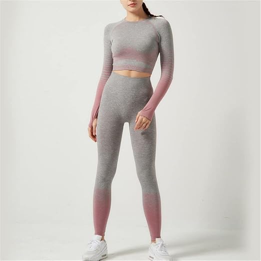 Large Size Female Fitness Yoga Clothing Set Quick Dry Two-Piece Gradient Running Sports Suit (D Medium)