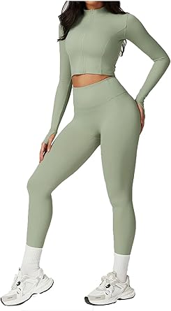 Women’s Seamless Gym Fitness 4-Piece set, Long Sleeve Jacket, Sports bra, Leggings, Shorts
